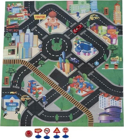 Tappeto-Disegno-Città-Pista-80x70cm-Playmat-Kids-Con-Accessori-Arredo-Cameretta