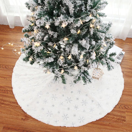 Tappeto-Gonna-Copertura-Base-Albero-di-Natale-80cm-Peluche-Fiocco-di-Neve-Silver