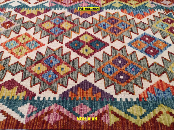 Tappeto-Passatoia-Kilim-Kaudani-Melange-202x66cm-Afgano-Nuovo-Tappeto-Runner-Lana,-Colori-Vegetali-Melange,-Disegno-Moderno,-Double-Face