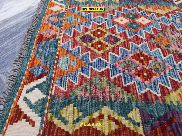 Tappeto-Passatoia-Kilim-Kaudani-Melange-202x66cm-Afgano-Nuovo-Tappeto-Runner-Lana,-Colori-Vegetali-Melange,-Disegno-Moderno,-Double-Face