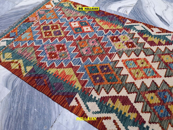 Tappeto-Passatoia-Kilim-Kaudani-Melange-202x66cm-Afgano-Nuovo-Tappeto-Runner-Lana,-Colori-Vegetali-Melange,-Disegno-Moderno,-Double-Face