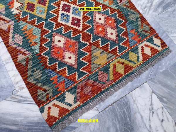 Tappeto-Passatoia-Kilim-Kaudani-Melange-202x66cm-Afgano-Nuovo-Tappeto-Runner-Lana,-Colori-Vegetali-Melange,-Disegno-Moderno,-Double-Face