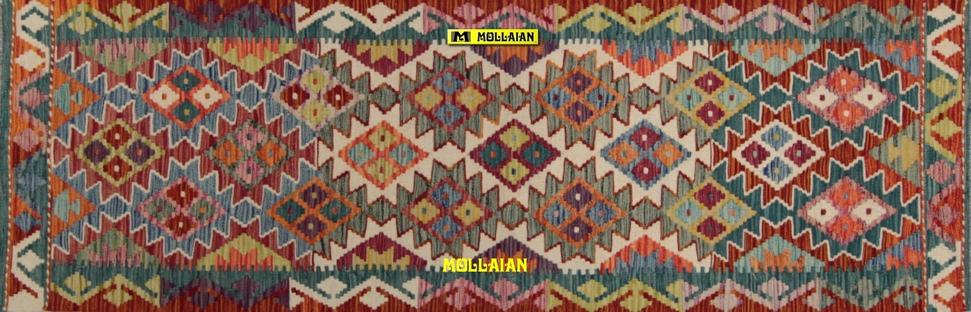 Tappeto-Passatoia-Kilim-Kaudani-Melange-202x66cm-Afgano-Nuovo-Tappeto-Runner-Lana,-Colori-Vegetali-Melange,-Disegno-Moderno,-Double-Face