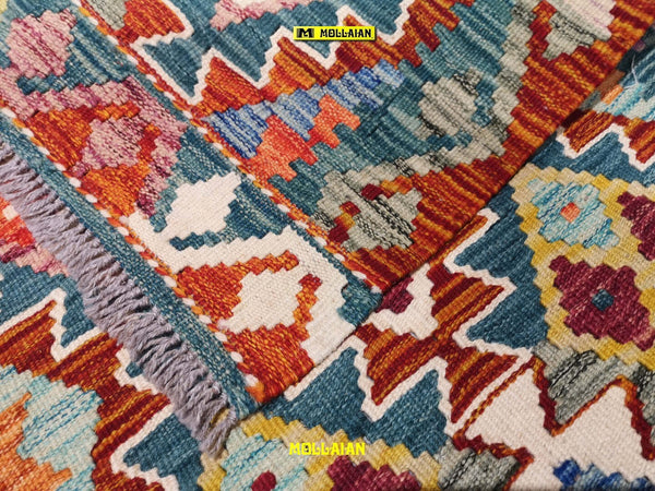 Tappeto-Passatoia-Kilim-Kaudani-Melange-202x66cm-Afgano-Nuovo-Tappeto-Runner-Lana,-Colori-Vegetali-Melange,-Disegno-Moderno,-Double-Face