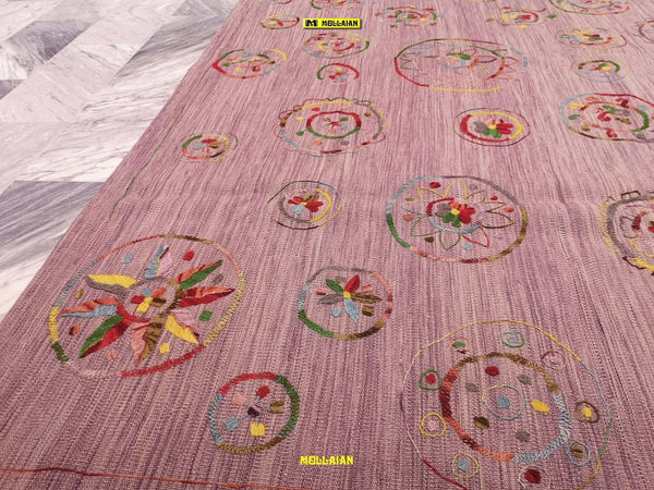 Tappeto Quadrato Lilla Raso Kilim Kaudani Susani 211x188cm Tappeto Glicine Moderno Floreale Ricamato Casa e cucina/Tessili per la casa/Tappeti e tappetini/Tappeti Mollaian Tappeti - Lecce, Commerciovirtuoso.it