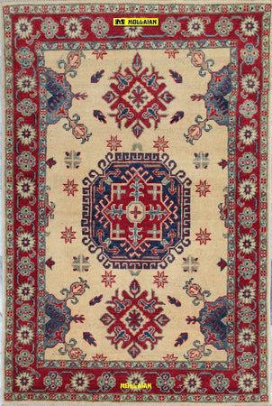 Tappeto Rettangolare Beige Avorio Rosso Uzbek Kazak 153x105cm Disegni Geometrici Caucasici Antichi E Frange Corte Casa e cucina/Tessili per la casa/Tappeti e tappetini/Tappeti Mollaian Tappeti - Lecce, Commerciovirtuoso.it