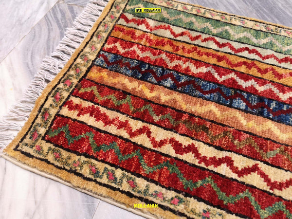 Tappeto-Scendiletto-Mini-Sultanabad-Ziegler---Autentico-Capolavoro-Afghanistan-60x40-Multicolore-Chiaro