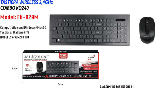 Tastiera-Mouse-Wifi-Wireless-Impermeabile-2.4ghz-Computer-Laptop-Pc-Maxtech-Ek-820m