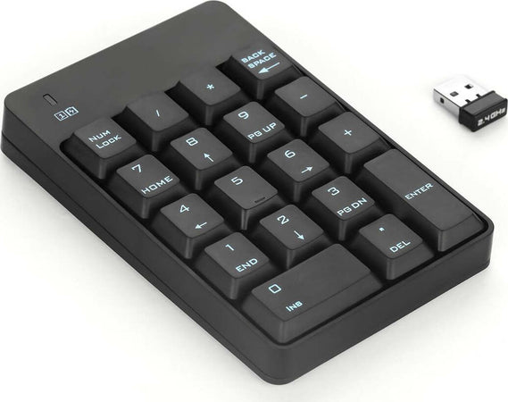 Tastiera numerica Wireless Tastierino numerico Portatile 18 Tasti con Mini Ricevitore USB 2.4G per Notebook Laptop, Desktop, Surface PRO, PC - Nero