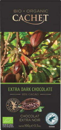 Tavoletta di Cioccolato Belga Bio Cachet Extra Fondente 85% 100g Rain Forrest Alliance certified