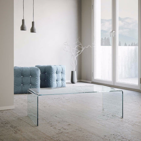 Tavolino fisso, in vetro trasparente, per arredamento interni Casa e cucina/Arredamento/Studio/Mobiletti e credenze/Credenze Decor Space - Altamura, Commerciovirtuoso.it