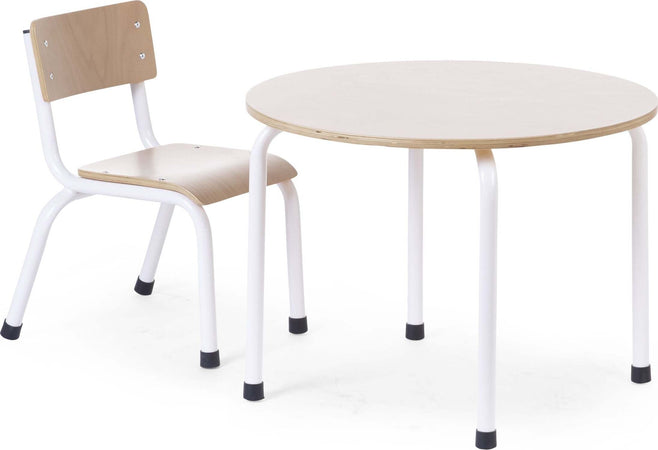 Tavolino-Tondo-Childhome-Metallo/Legno-Bianco/Naturale