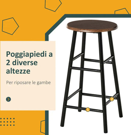 Tavolo-Alto-con-2-Sgabelli-per-Cucina,-Soggiorno,-Bar,-Struttura-in-Acciaio-con-Poggiapiedi-e-Mensola-JH6835-297BKJH6