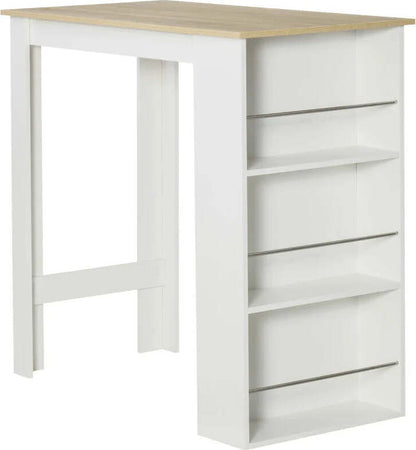 Tavolo-da-Bar-con-3-Mensole-e-Barre-Protettive,-in-Acciaio-e-Truciolato,-112x57x106-cm,-Bianco-BG7835-390WTBG7