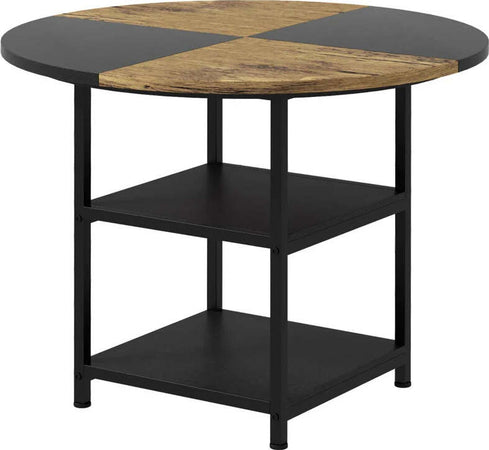 Tavolo-da-Pranzo-per-4-6-Persone-con-2-Ripiani-Integrati,-in-Acciaio-e-MDF,-Ø100x76-cm,-Nero-e-Marrone-QW883A-050V80BKQW8