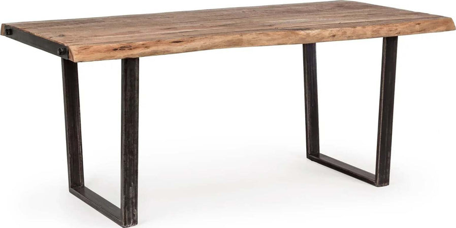 Tavolo Elmer rettangolare, con gambe in acciaio, piano in legno di acacia, stile moderno Casa e cucina/Arredamento/Sala da pranzo/Tavoli da sala da pranzo Decor Space - Altamura, Commerciovirtuoso.it