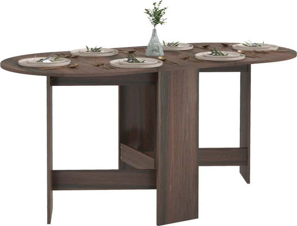 Tavolo-Pieghevole-con-2-Ribalte-Ovale,-Consolle-Salvaspazio-in-Legno,-Marrone-KJ583A-116V80BNKJ5