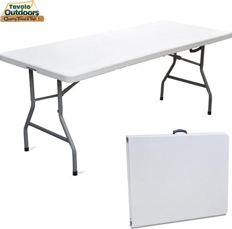 Tavolo-Pieghevole-in-Resina-183x76x72cm-Metallo-Richiudibile-a-Valigetta-Bianco