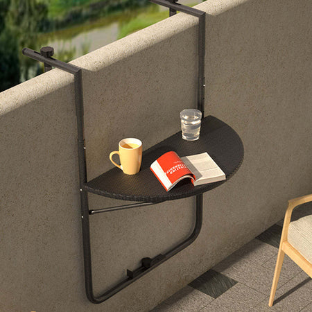 Tavolo-Tavolino-Ringhiera-Esterno-Balcone-Pieghevole-Metallo-e-Polyrattan-Nero