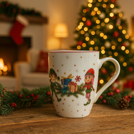 Tazza natalizia grande in porcellana floccata da 350 ml per decorazioni natalizie h 11,5 cm