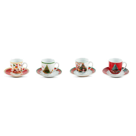 Tazzina natalizia con piattino in porcellana floccata da 80 ml per decorazioni natalizie set da 12