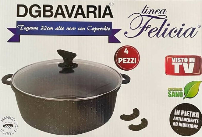 Tegame tondo alto con coperchio in vetro temperato e manici termo resistenti antiaderente effetto pietra lavica dg bavaria Casa e cucina/Pentole padelle e pirofile/Pentole e padelle/Tegami Puleo Casa - Palermo, Commerciovirtuoso.it