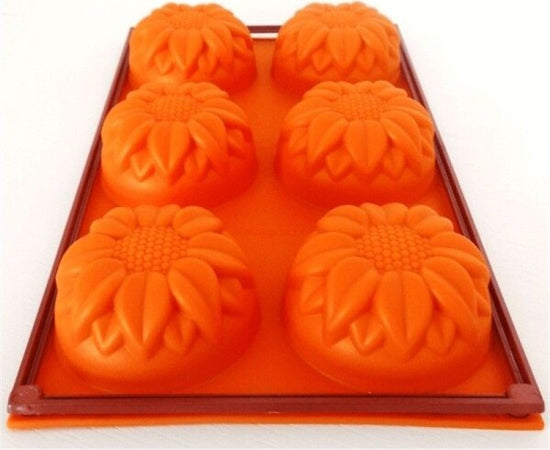 Teglia-In-Silicone-Alimentare-Per-Dolci-Stampo-6-Stampi-A-Forma-Di-Girasoli