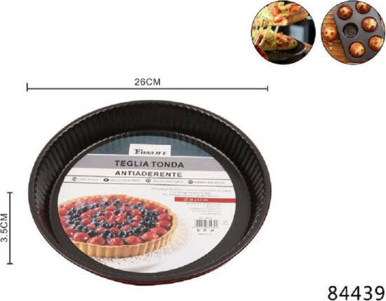 Teglia-Stampo-Tortiera-Per-Dolce-Torta-Antiaderente-Rotondo-26-X-3.5-Cm-84439