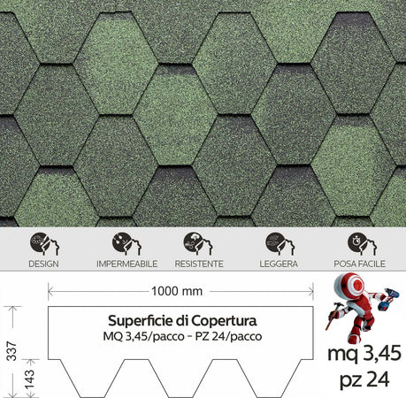 Tegola-Canadese-Premium-Mosaik-Bituminosa-3,45-mq/pacco-24-pezzi