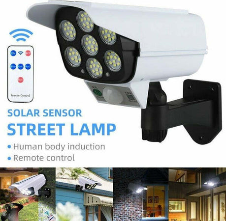 Telecamera-Finta-Pannello-Solare-Con-Sensore-Di-Movimento-77-Led-Faretto-Luce