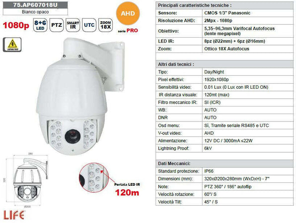 Telecamera life alta qualità con sensore cmos 1/3" panasonic e sensibilità video 0 lux - 75.ap607018u