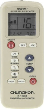 Telecomando univarsale condizionatori (K-100ES) Chunghop Universal A/C Remote Co Fai da te/Prodotti per la costruzione/Riscaldamento e raffreddamento/Sistemi mobili di climatizzazione/Accessori e parti/Accessori e parti per condizionatori/Telecomandi Trade Shop italia - Napoli, Commerciovirtuoso.it