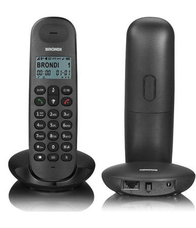 Telefono Cordless Brondi Lotus Bianco Nero Retroilluminato Con Sveglia Vivavoce