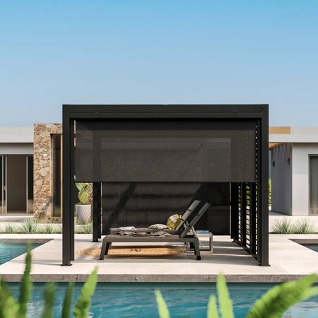 Tenda a rullo Frangisole laterale per pergola Bioclimatica con zanzariera