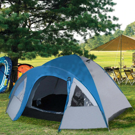 Tenda-da-Campeggio-2-Posti-con-Tasche-e-Gancio,-in-Poliestere-e-Fibra-di-Vetro,-3x2.50x1.30-m,-Blu-RS2A20-055RS2