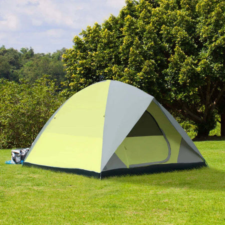 Tenda-da-Campeggio-3-Posti-a-Cupola,-Impermeabile-e-Anti-UV,-300x300x180-cm,-Giallo-e-Grigio-EB4A20-267EB4