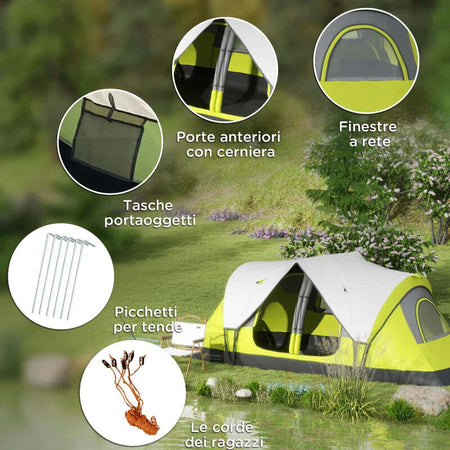 Tenda-da-Campeggio-4-posti-con-2-Spazi-Separati,-in-Poliestere-e-Fibra-di-Vetro,-450x215Px180-cm,-Verde-EG5A20-422V00YGEG5