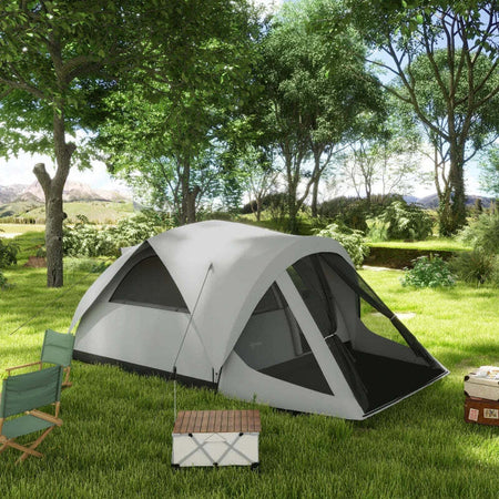 Tenda-da-Campeggio-4-Posti-Impermeabile-con-Zona-Notte-e-Zona-Giorno,-in-Poliestere,-430x300x190-cm,-Grigio-EA1A20-397V00GYEA1