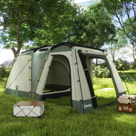 Tenda-da-Campeggio-4-Posti-Impermeabile-con-Zona-Notte-e-Zona-Giorno,-in-Poliestere,-460x300x200-cm,-Verde-WY5A20-398V00SDWY5