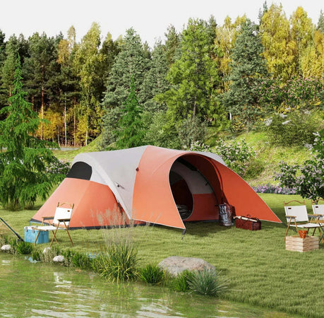 Tenda-da-Campeggio-5-6-Posti-con-Portico,-Impermeabile-3000mm-con-Borsa-di-Trasporto,-Arancione-WI6A20-396V00OGWI6