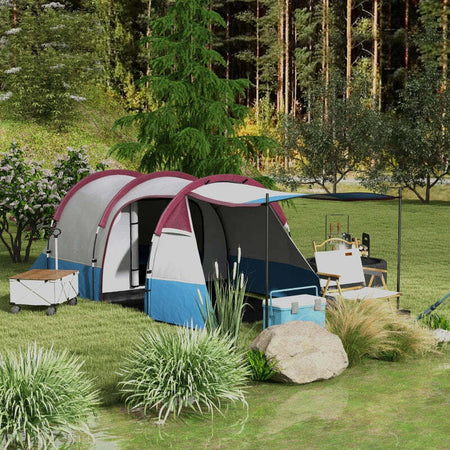 Tenda-da-Campeggio-Impermeabile-con-2-Aree-e-3-Ingressi,-in-Poliestere-e-Fibra-di-Vetro,-420x200x150-cm,-Rosso-ES2A20-425V00RDES2