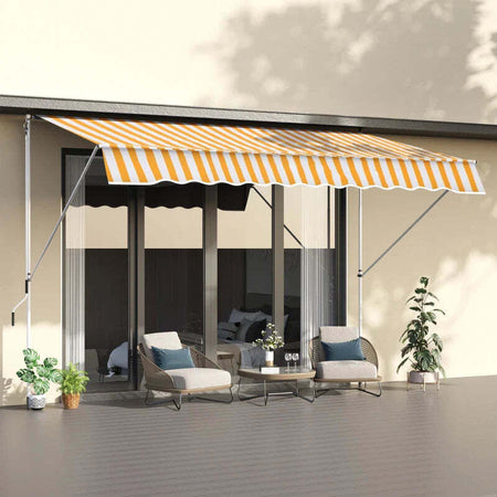 Tenda-da-Sole-a-Bracci-3x1.5m-con-Manovella-e-Struttura-Telescopica,-Giallo-e-Bianco-QS1840-183YLQS1