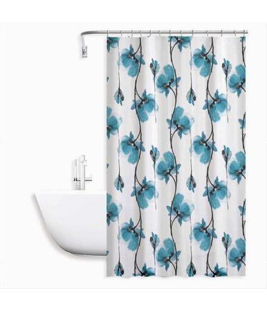 Tenda Doccia Vasca Impermeabile 12 Ganci Decorazione Fiori Blu 240 X 200cm 79225
