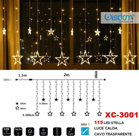 Tenda-Luminosa-Natalizia-115-Led-Con-Stelle-Luce-Calda-Cavo-Trasparente-Xc-3001