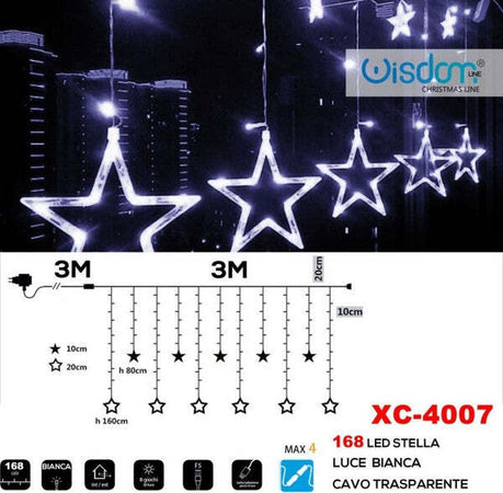 Tenda-Luminosa-Natalizia-168-Led-Con-Stelle-Luce-Bianca-Cavo-Trasparente-Xc-4007