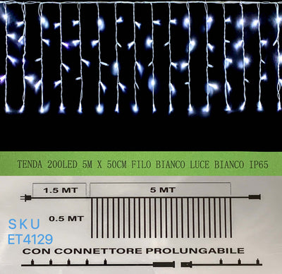 TENDA NATALE ESTERNO NATALIZIA 200 led 5m x 50 cm filo bianco luce bianco ip65 /ET4129 Casa e cucina/Decorazioni per interni/Addobbi e decorazioni per ricorrenze/Decorazioni natalizie/Luci natalizie/Catene luminose per esterni Zencoccostore - Formia, Commerciovirtuoso.it