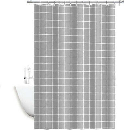 Tenda-Per-Doccia-Impermeabile-Tessuto-Pvc-12-Ganci-In-Plastica-Quadri-180x200cm