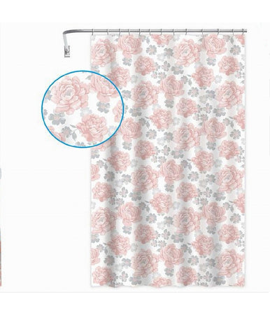 Tenda Per Doccia Vasca Da Bagno 12 Ganci Stampa Fiori Rosa Grigi 240x200cm 87576
