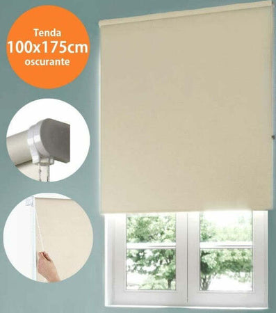 Tenda-Rullo-Oscurante-100x175cm-Beige-Con-Catenina-Tende-Parasole-Finestra-Casa