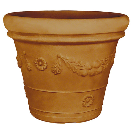 Vaso Doppiobordo Festone rotondo in resina con decorazione per esterno "Made in Italy"